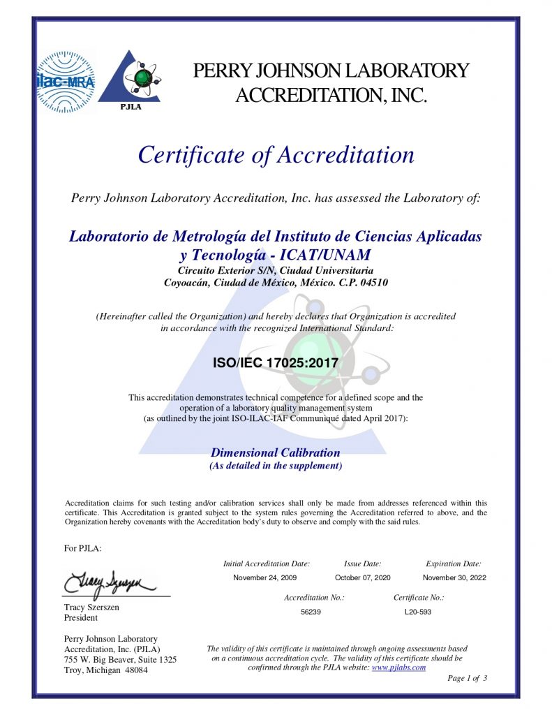 certificado Dimensional calibration